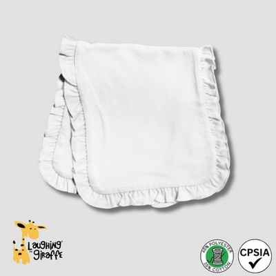 Baby 2-PLY Ruffle Trim Burp Cloth White 65% Polyester 35% Cotton- Laughing Giraffe®