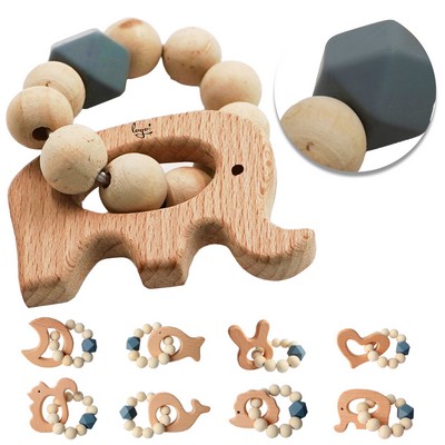 Natural Wood Teething Rattle : 3 M+
